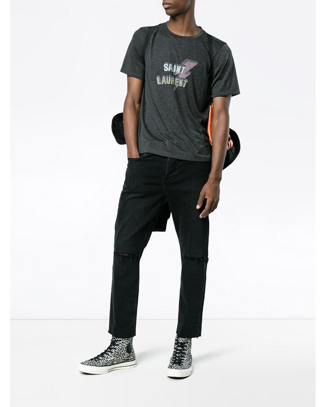 Camiseta con logo y detalle de rayo Saint Laurent de hombre de color Negro  | Lyst