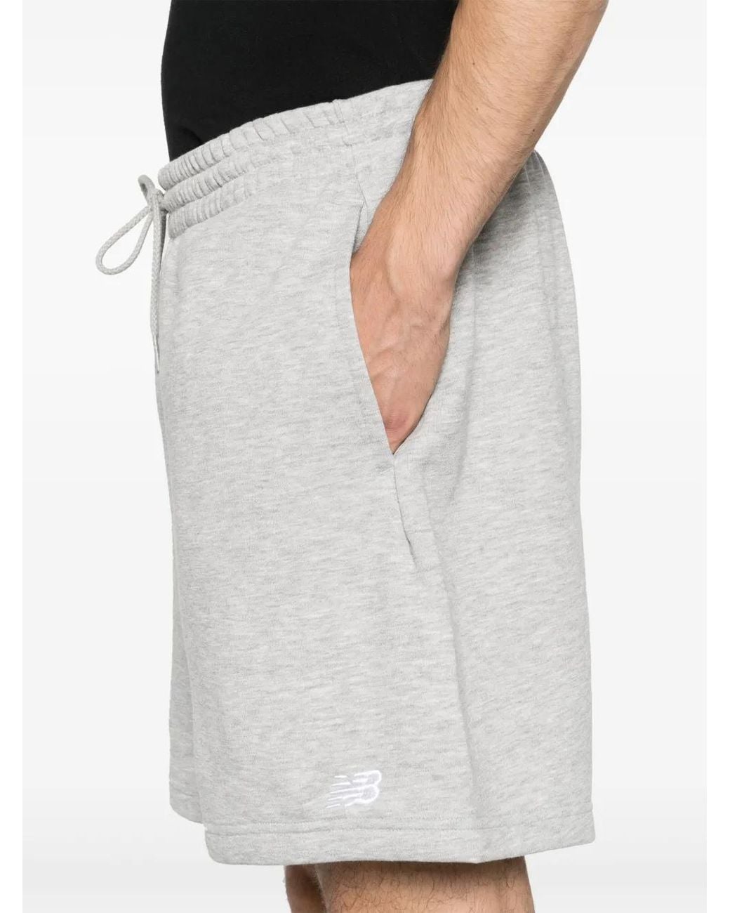 New Balance Gray Logo-embroidered Mélange Track Shorts for men