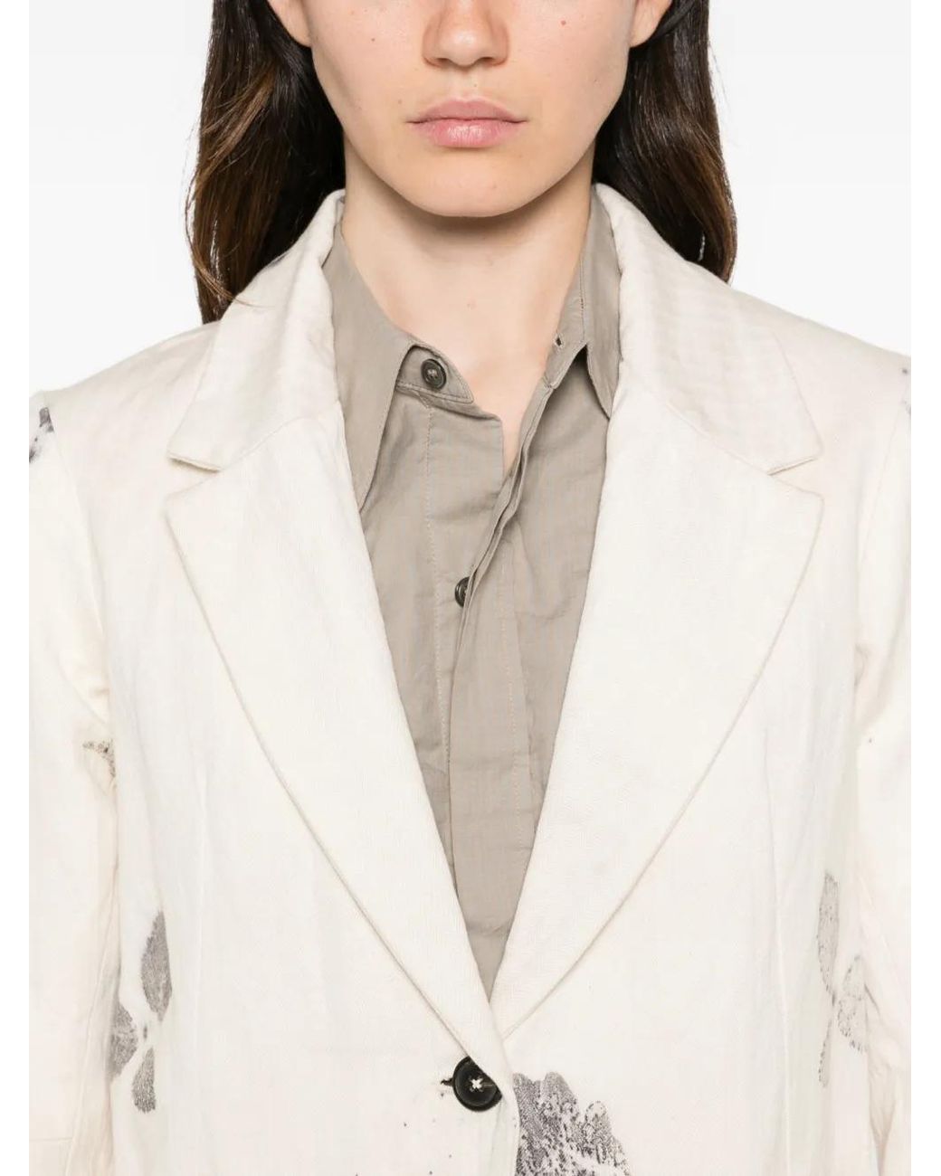 LOÏS DIONISIO White Leaf-Print Single-Breasted Coat