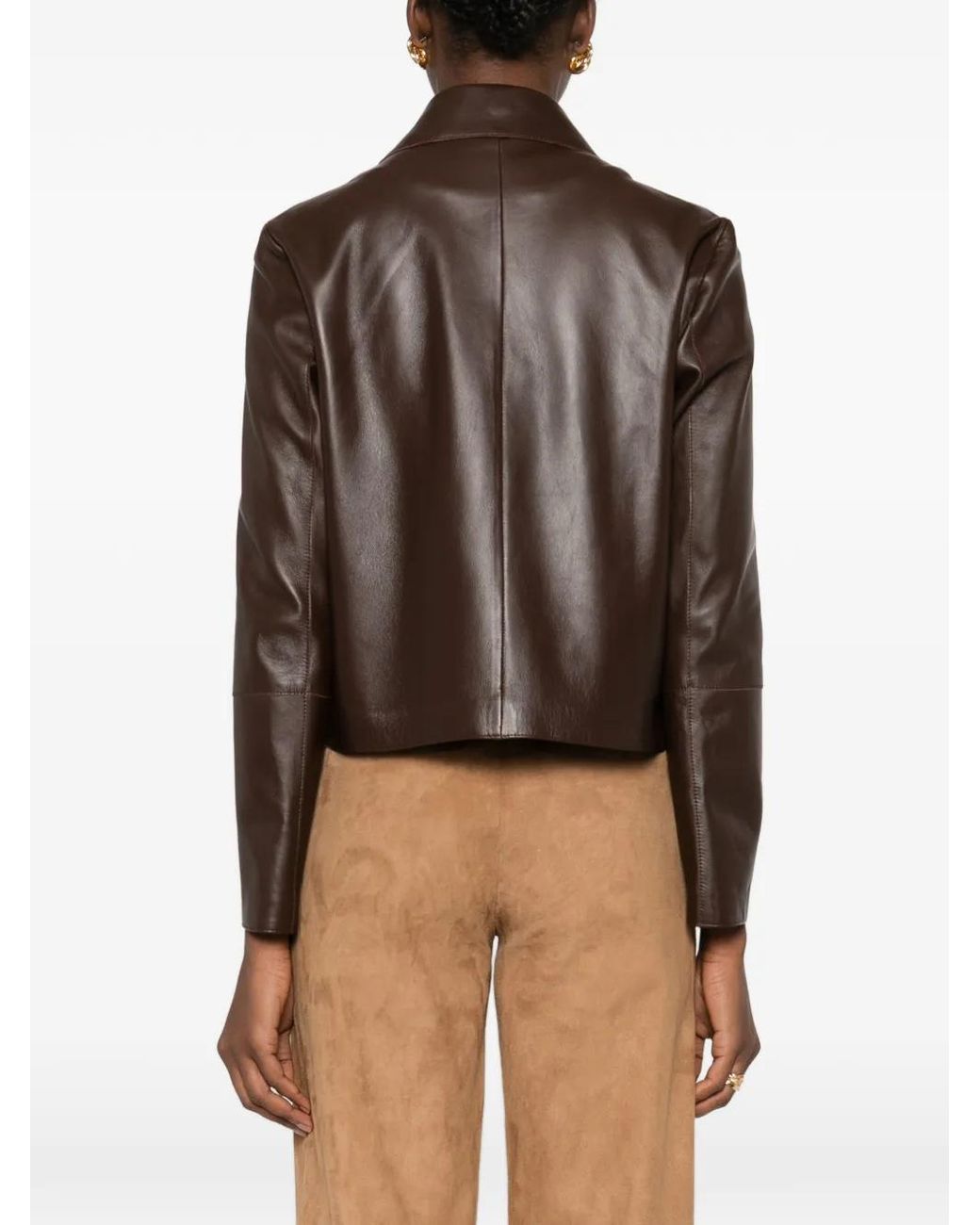 Arma Brown Emy Buttoned Collared Leather Jacket