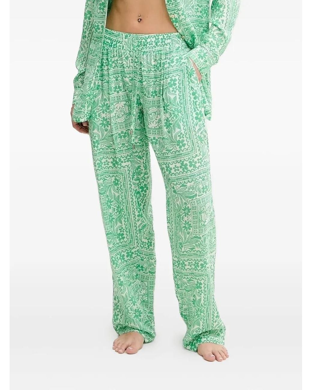 Melissa Odabash Green Patterned Drawstring-Waistband Trousers