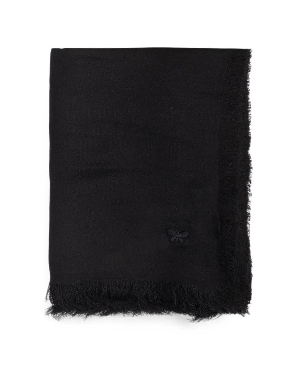 Weekend by Maxmara Black Butterfly-Embroidered Frayed Scarf