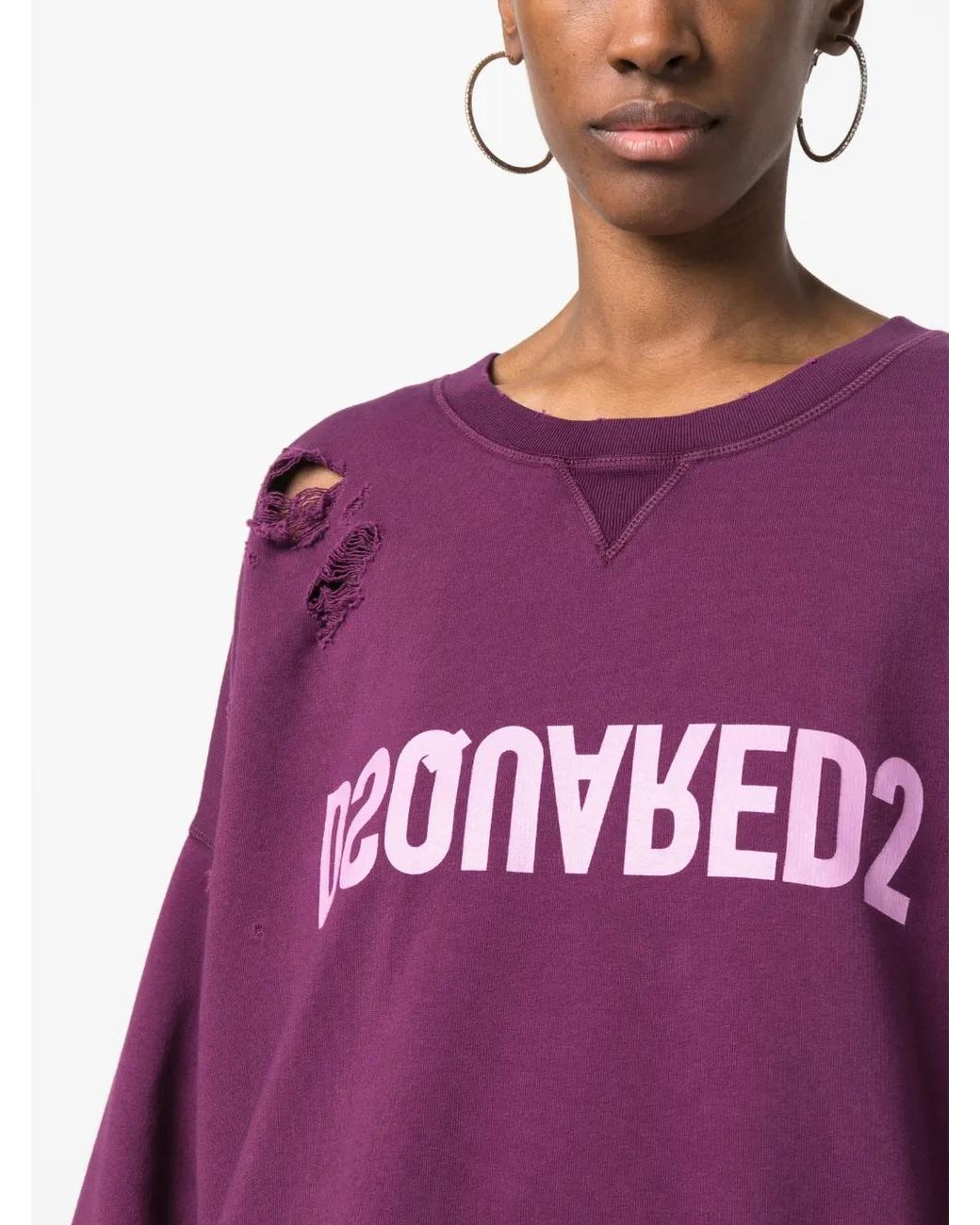 DSquared² Purple Ripped Detailing Logo-Print Hoodie