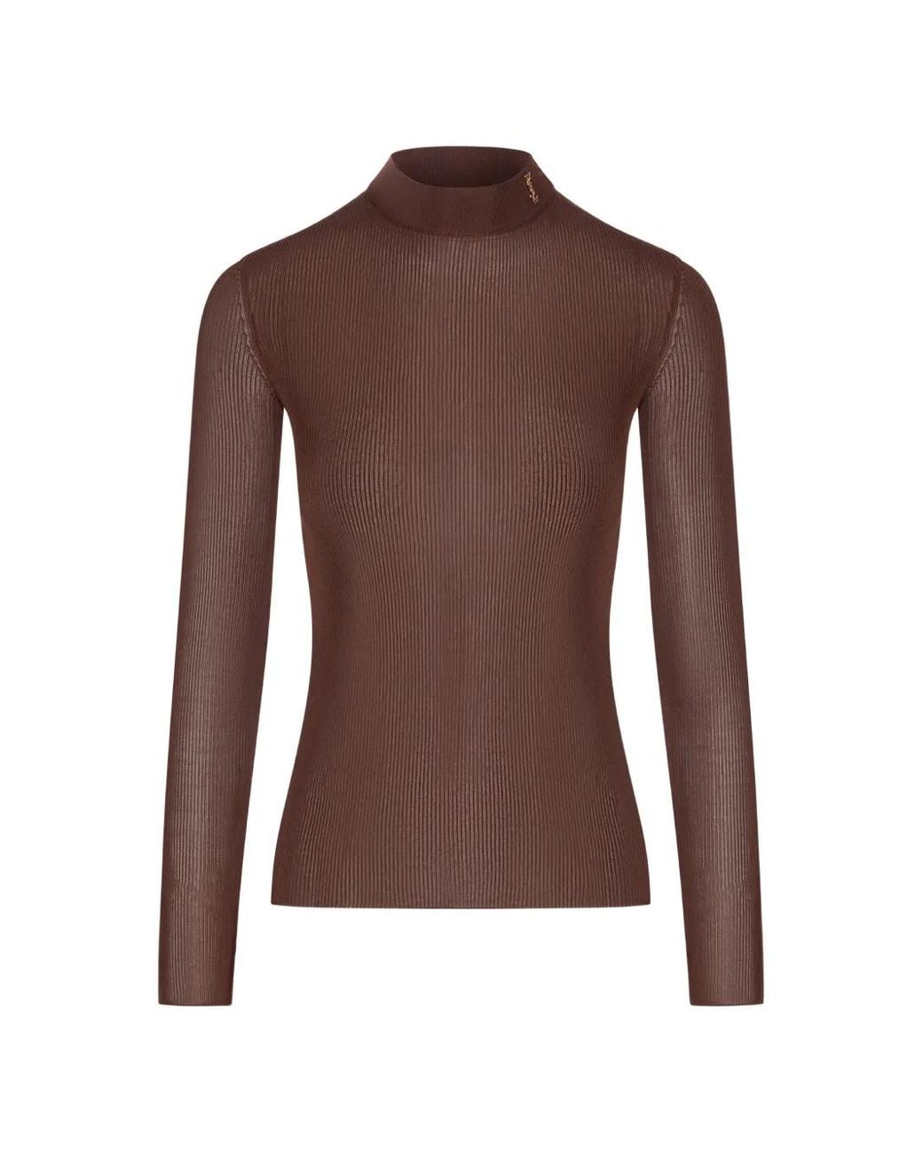 Saint Laurent Brown Cassandre Stand-Collar Top