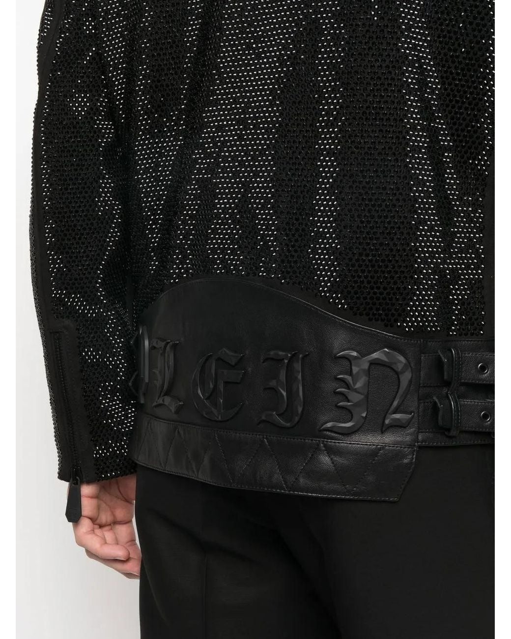 Philipp Plein Black Leather Disco Biker Jacket Crystals for men