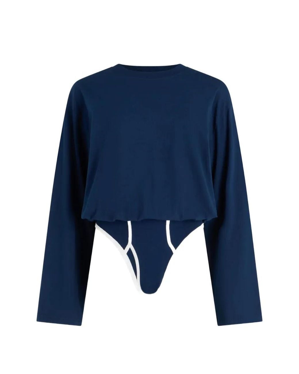 Jean Paul Gaultier Blue Long-Sleeve Twisted Cotton Bodysuit