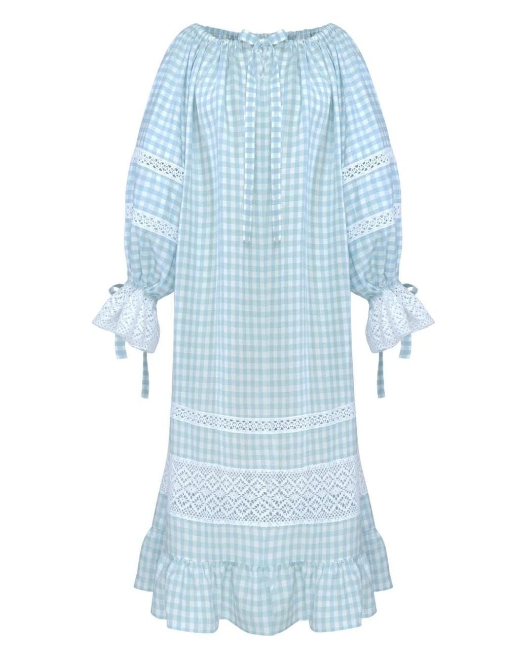 Sleeper Blue Checked Midi Dress