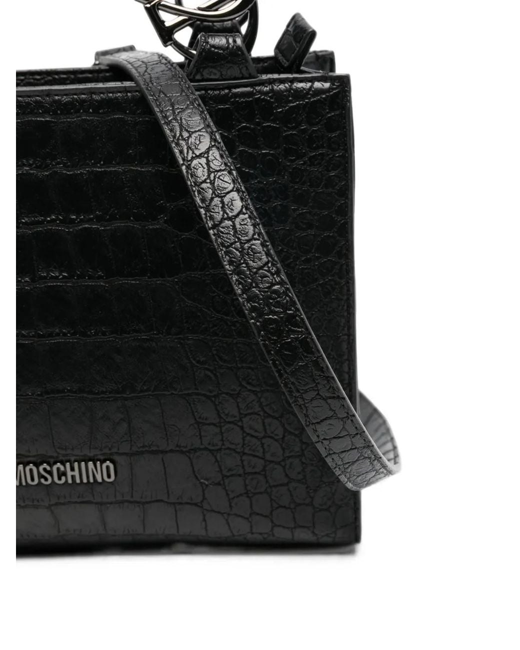 Love Moschino Black Croc-Effect Logo-Plaque Tote Bag