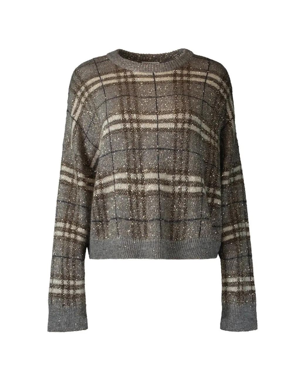 Brunello Cucinelli Gray Sequin-Embellished Plaid Sweater