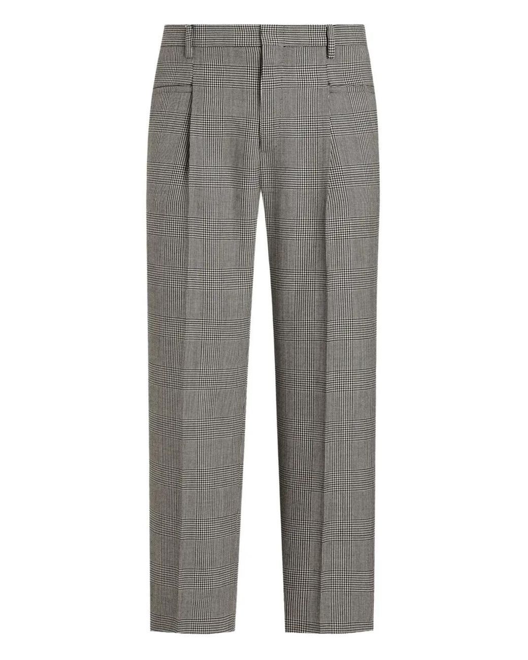 Dolce & Gabbana Gray Pleat-Detail Checked Trousers for men