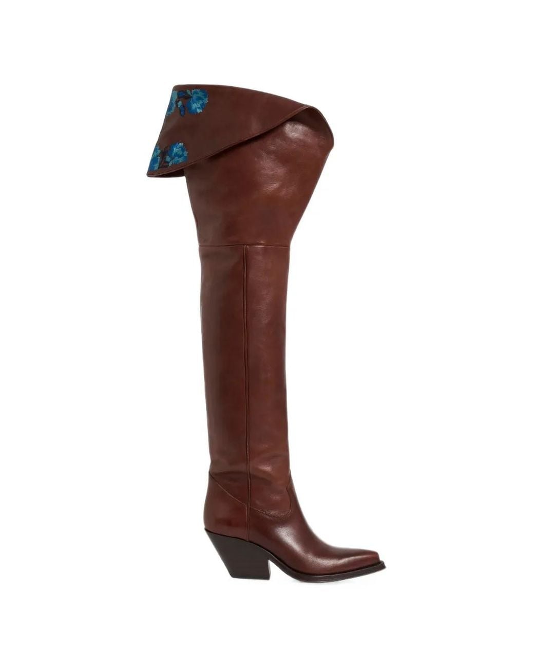 Chloé Brown Azelan Floral-Embroidered Over-The-Knee Boots