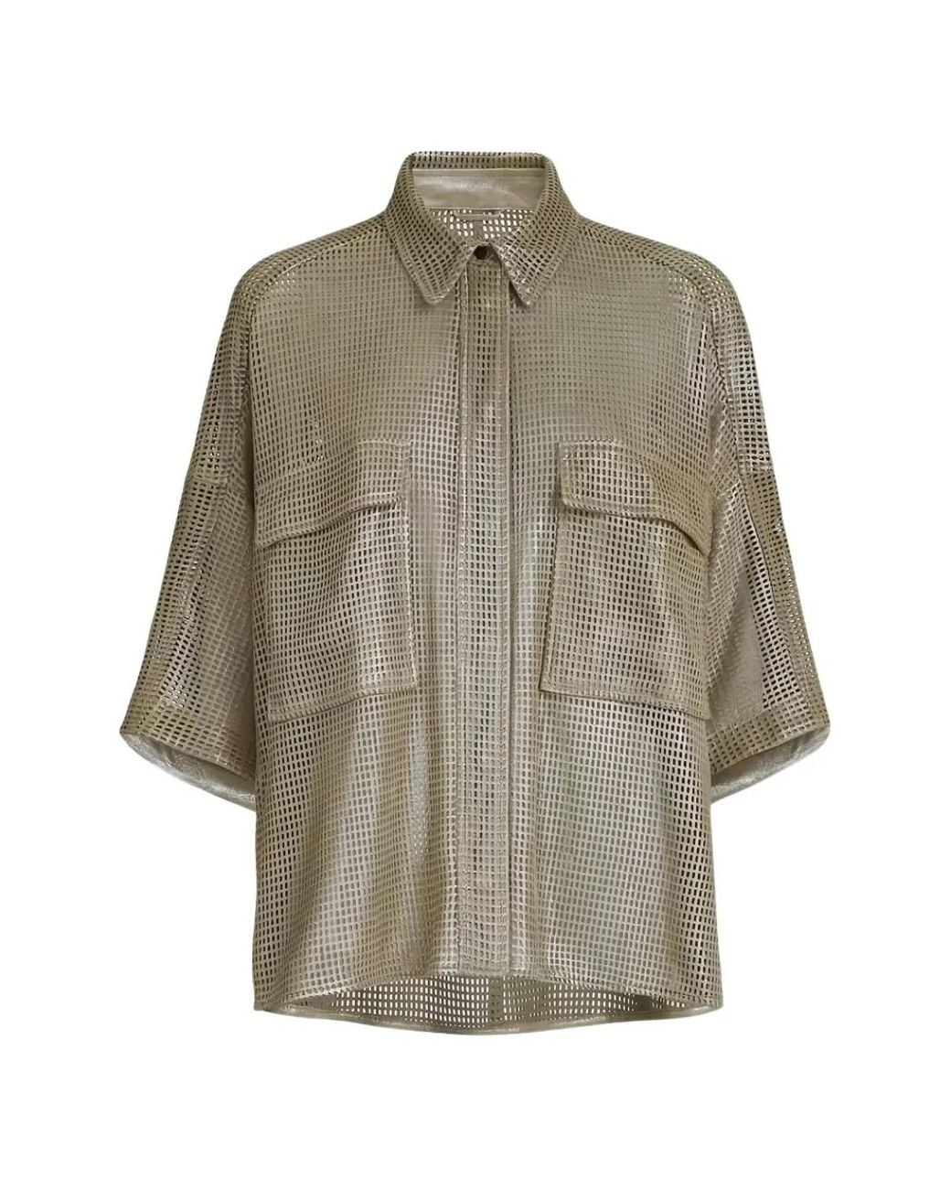 Brunello Cucinelli Gray Perforated-Leather Shirt
