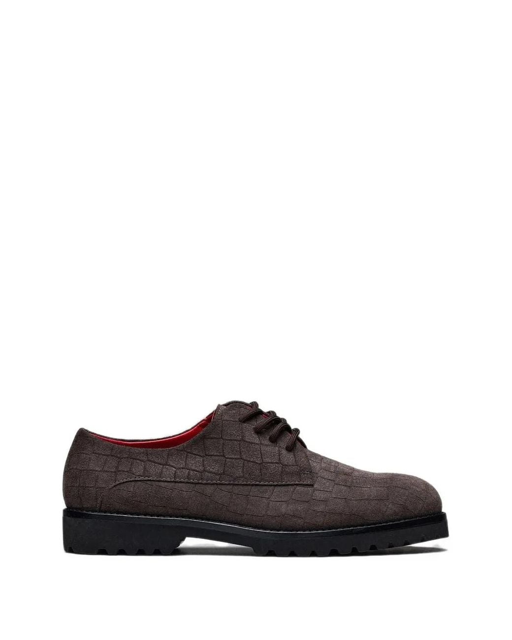 HIDE & JACK Brown Spencer Croc-Effect Lace-Up Derby Shoes