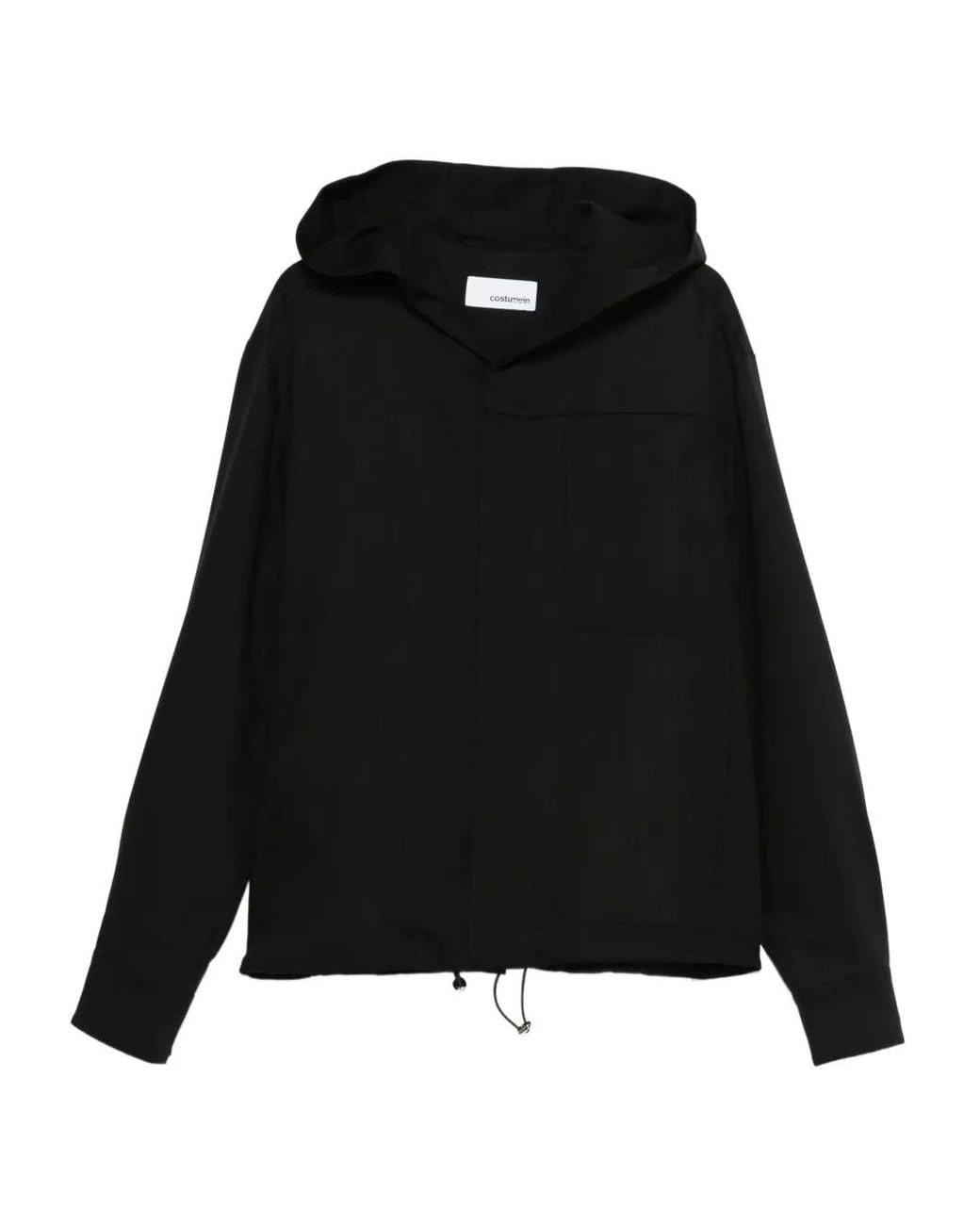 Costumein Black Drawstrings Hooded Jacket for men