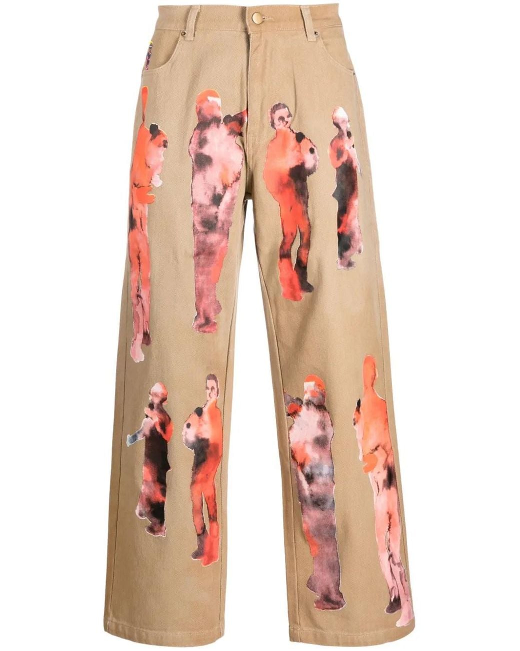 Kidsuper Red Graphic-Print Cotton Straight-Leg Jeans for men