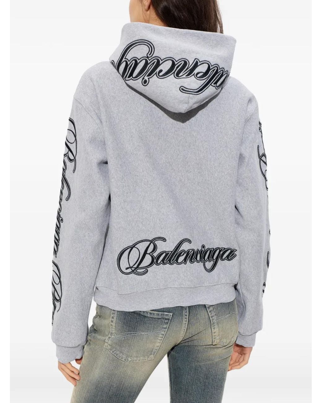 Balenciaga Gray Cursive Zip-Up Hoodie Regular Fit