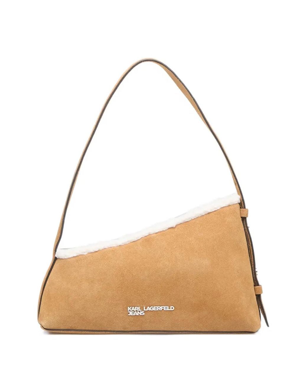 Karl Lagerfeld Natural Shearling-Trim Asymmetrical Shoulder Bag