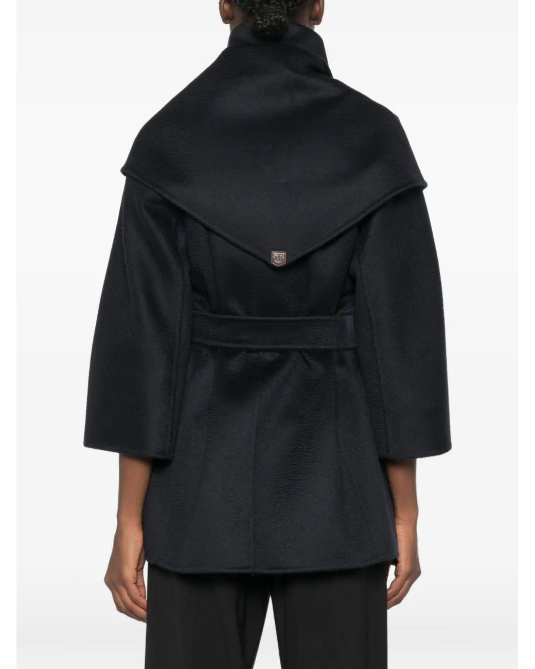 Max Mara Black Manteau Ceinturé À Col Châle