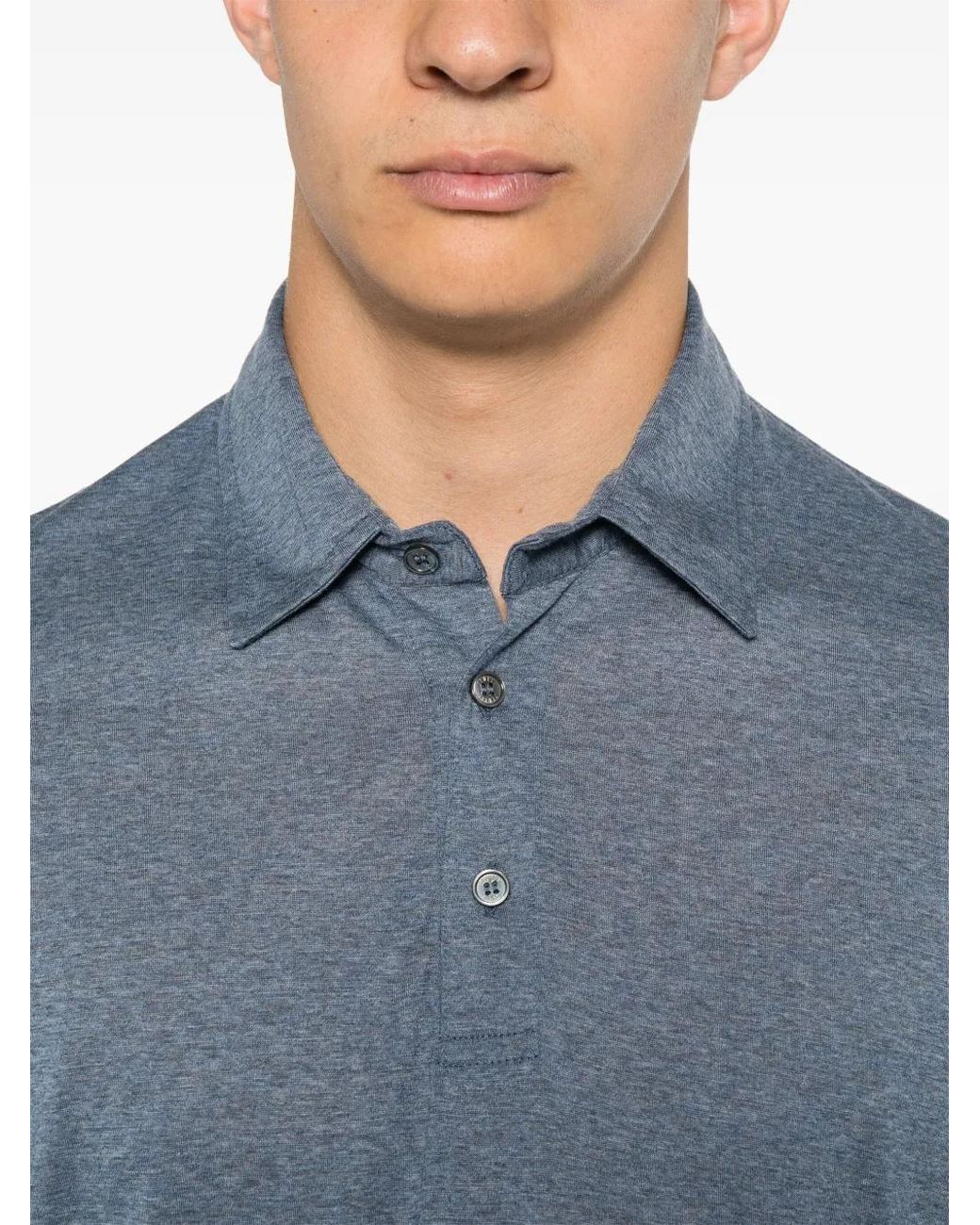Fedeli Blue Wool Polo Shirt for men