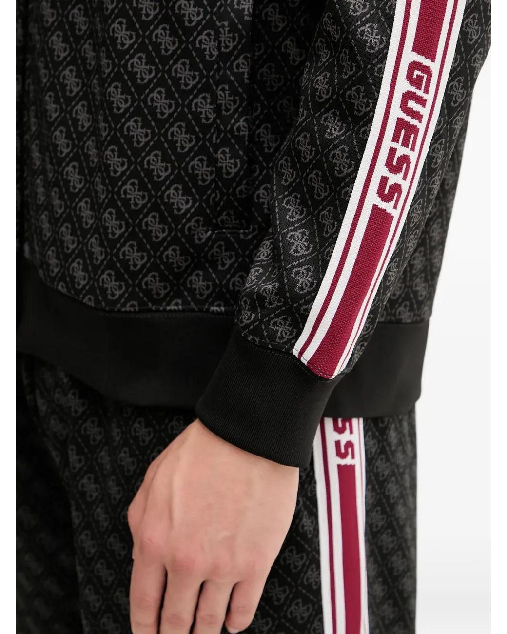 Guess Black Monogram-Pattern Striped Hoodie for men