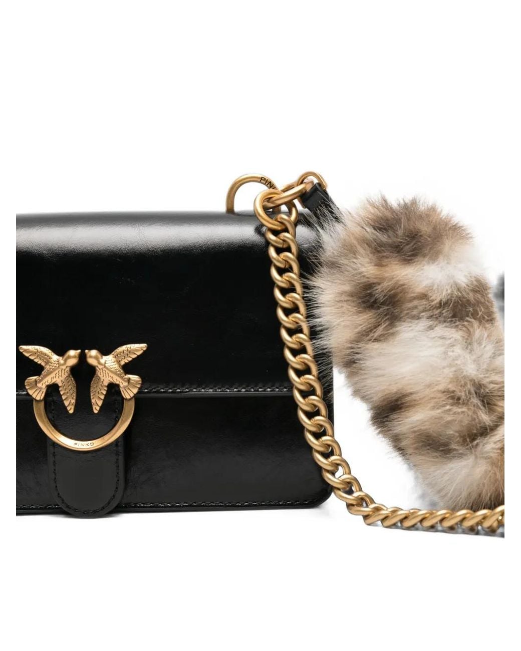 Pinko Black Love Birds Leather Shoulder Bag