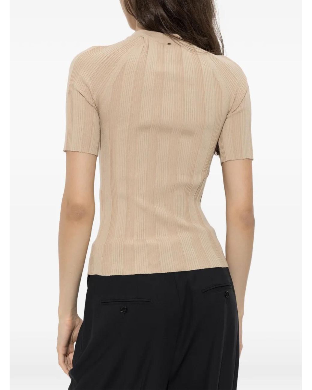 Sportmax Natural Radura Button-Detail Ribbed T-Shirt
