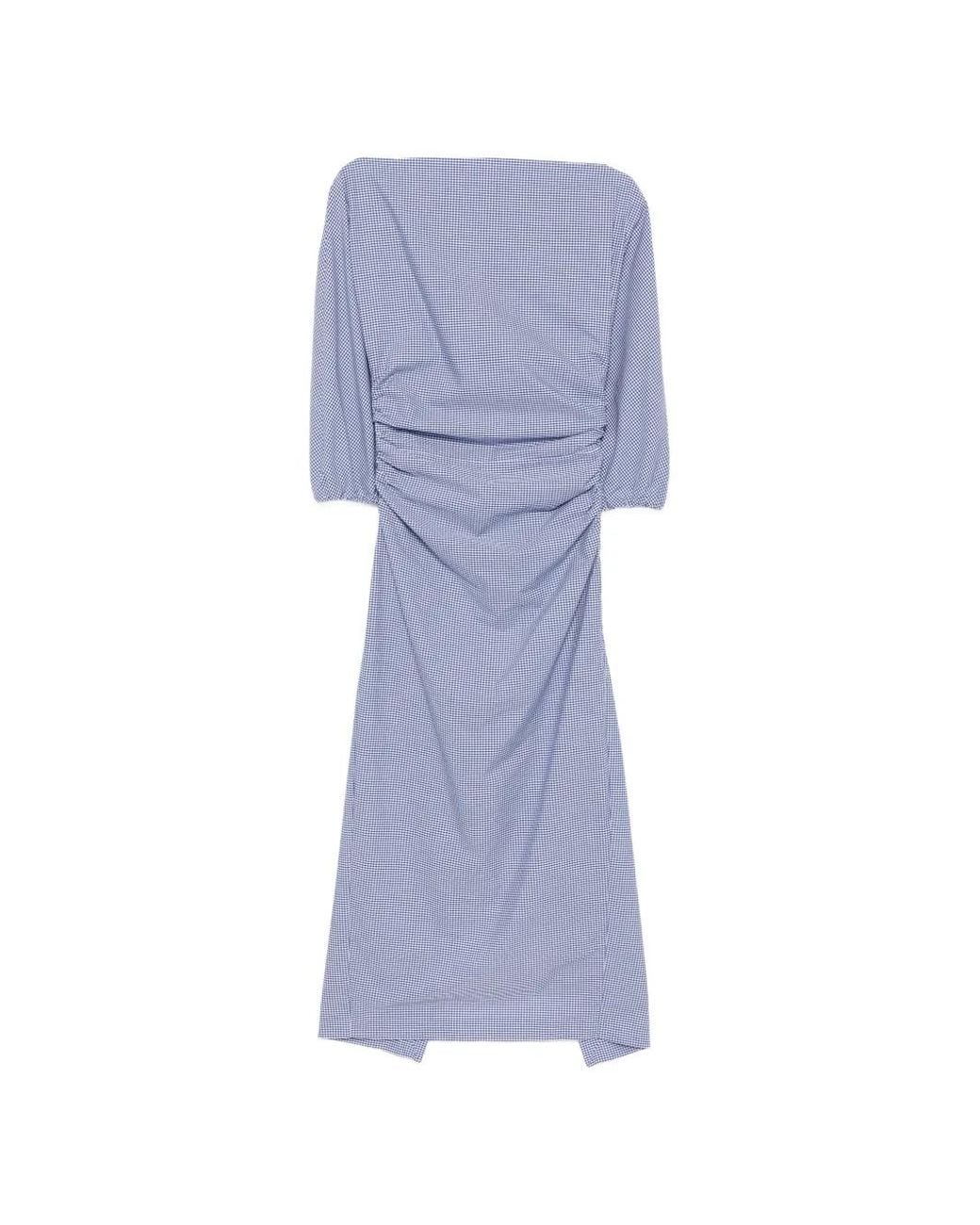 BERNADETTE Blue Ezra Gingham-Check Ruched Mini Dress
