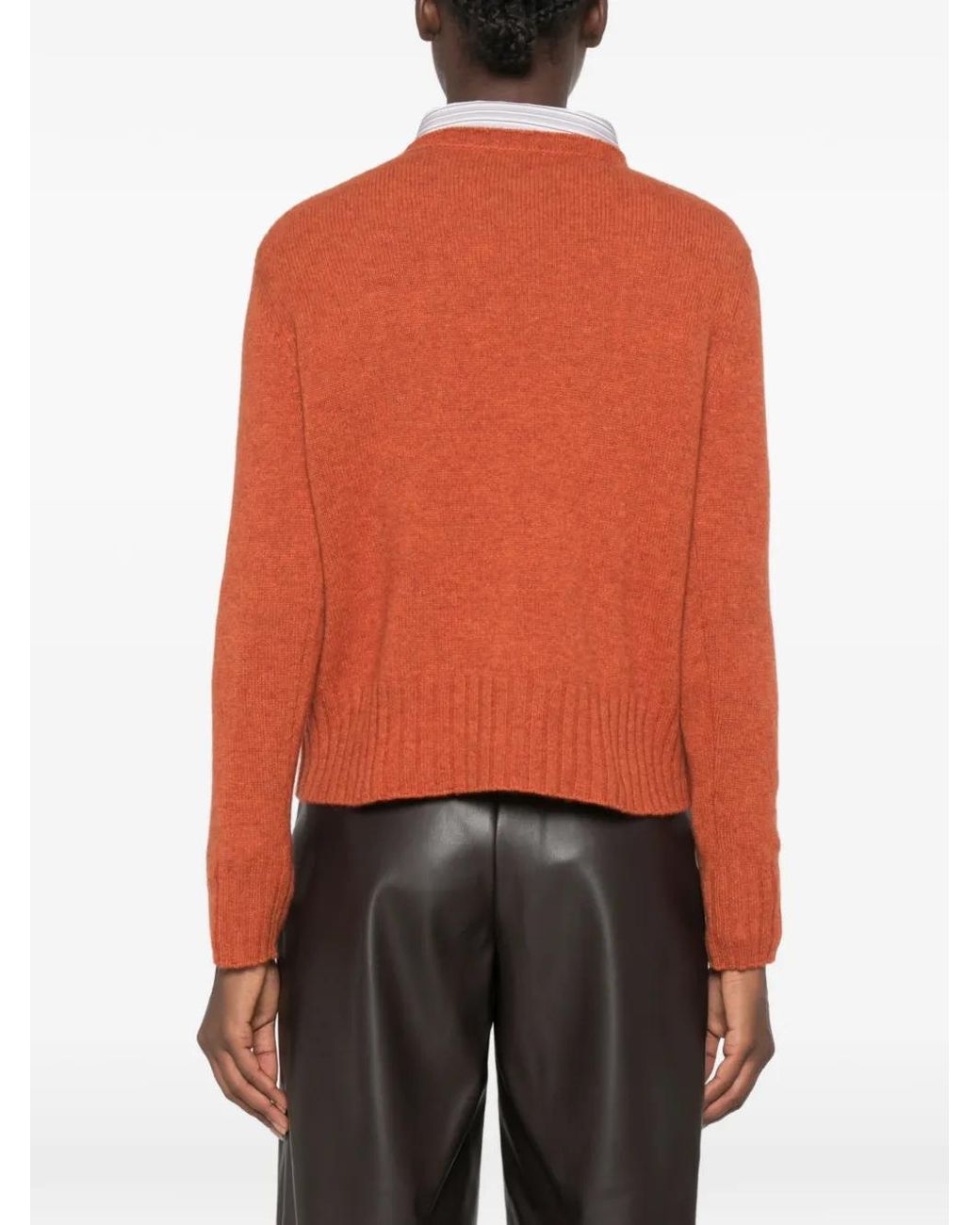 Be You Orange Ribbed-Trim Crew Neck Sweater