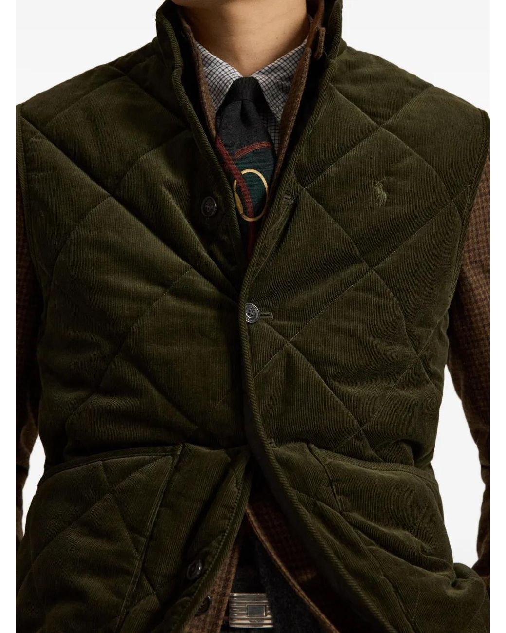 Polo Ralph Lauren Green Gilet Matelassé En Velours Côtelé for men