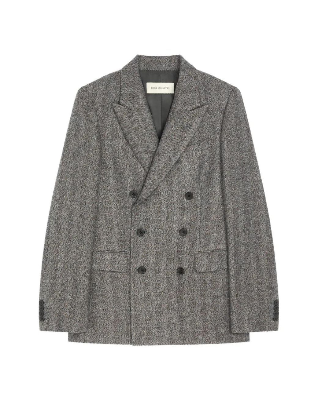 Dries Van Noten Gray Double-Breasted Wool Blazer for men