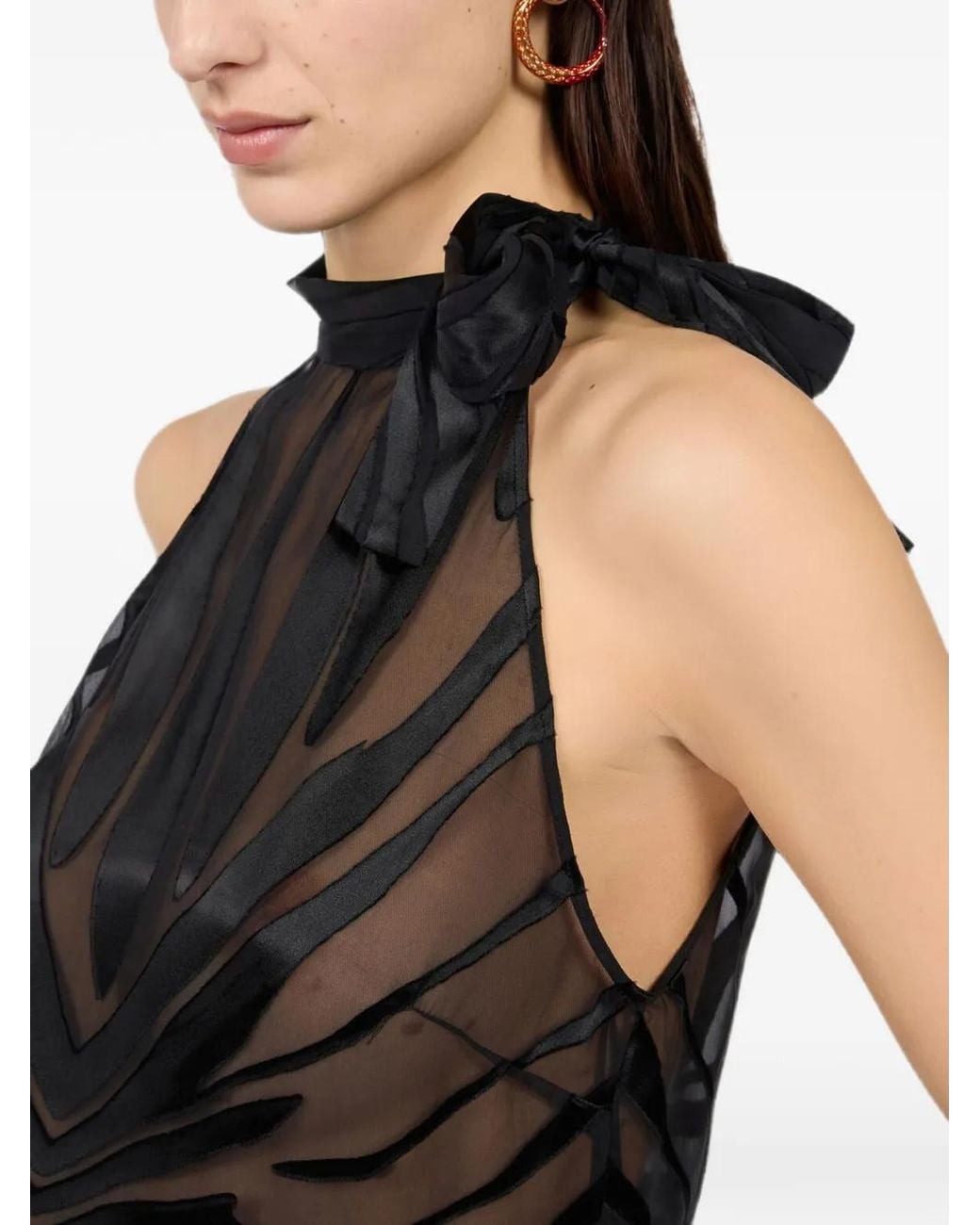 Roberto Cavalli Black Top With Ray Devoré Print