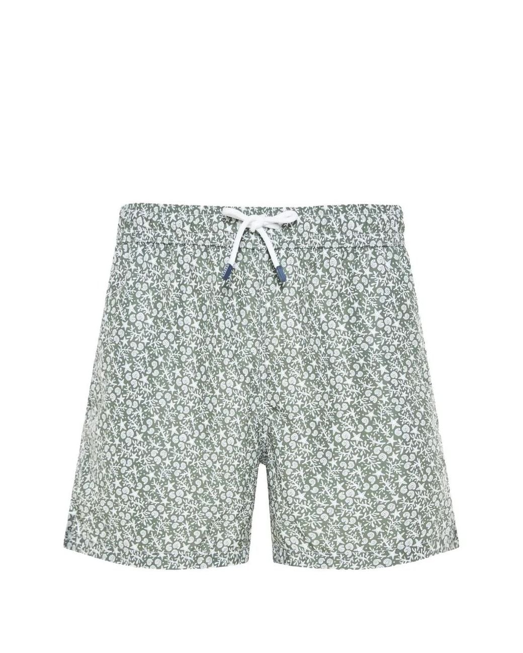 Fedeli Blue Floral-Print Swim Shorts for men