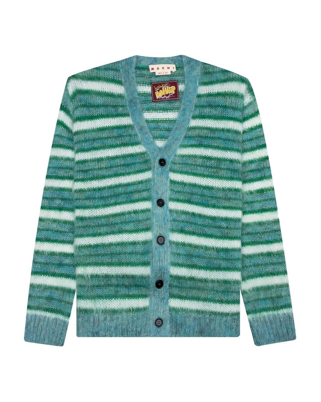 Marni Green V Neck Cardigan for men