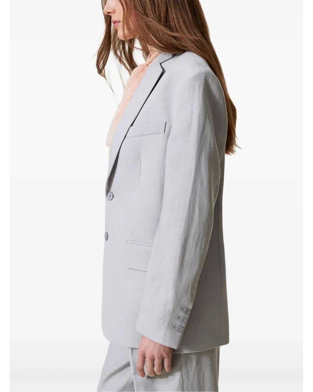 Twinset Blue Twill Single-Breasted Blazer