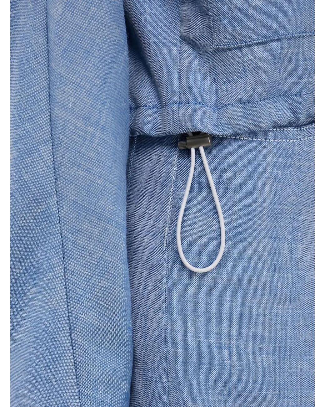 Ferragamo Blue Drawstring-Hem Patch-Pocket Jacket