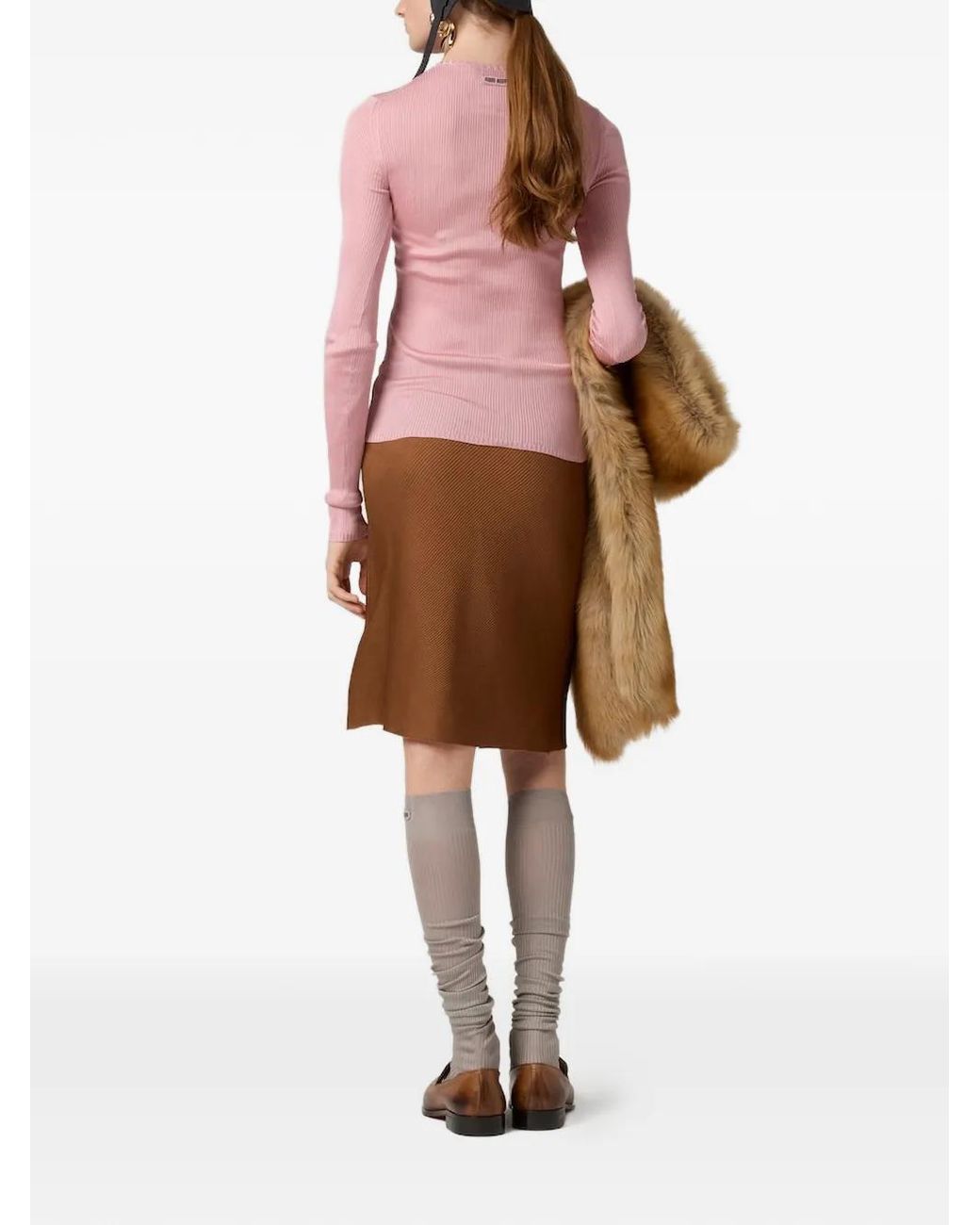 Miu Miu Pink V-Neck Ribbed Top