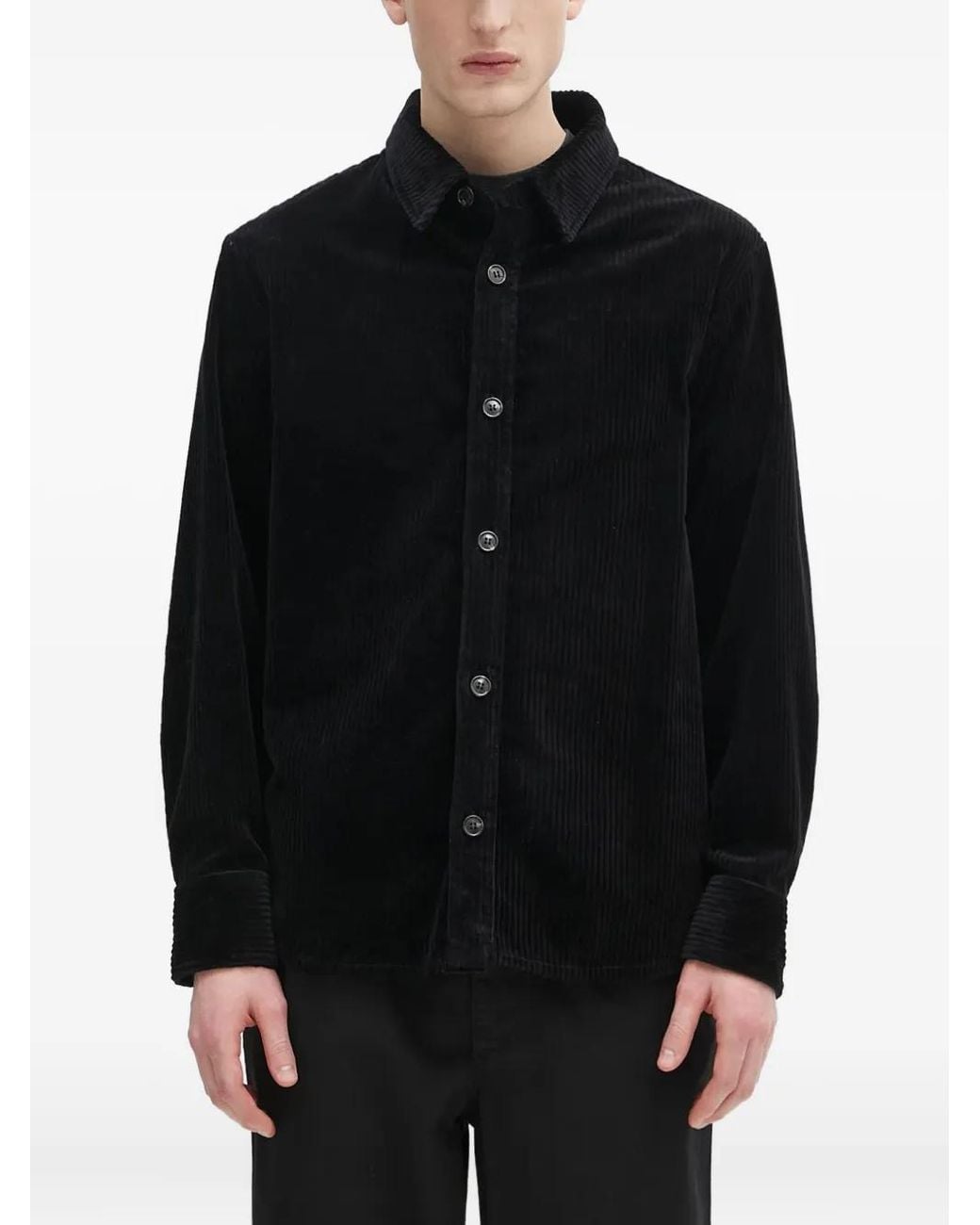 A.P.C. Black Corduroy Long-Sleeve Shirt for men