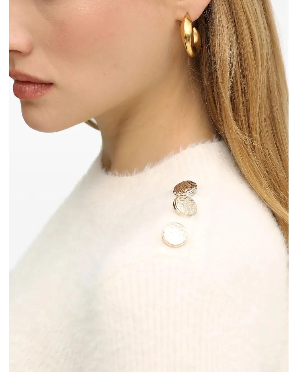 Morgan White Button-Embellished Knit Mini Dress