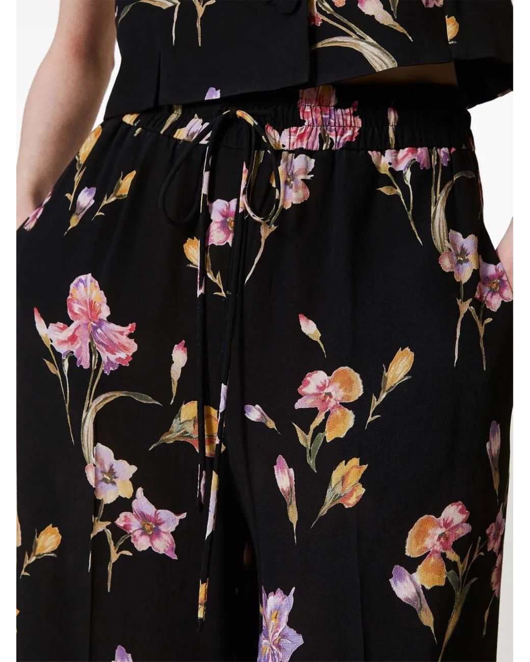Twinset Black Floral-Print Trousers