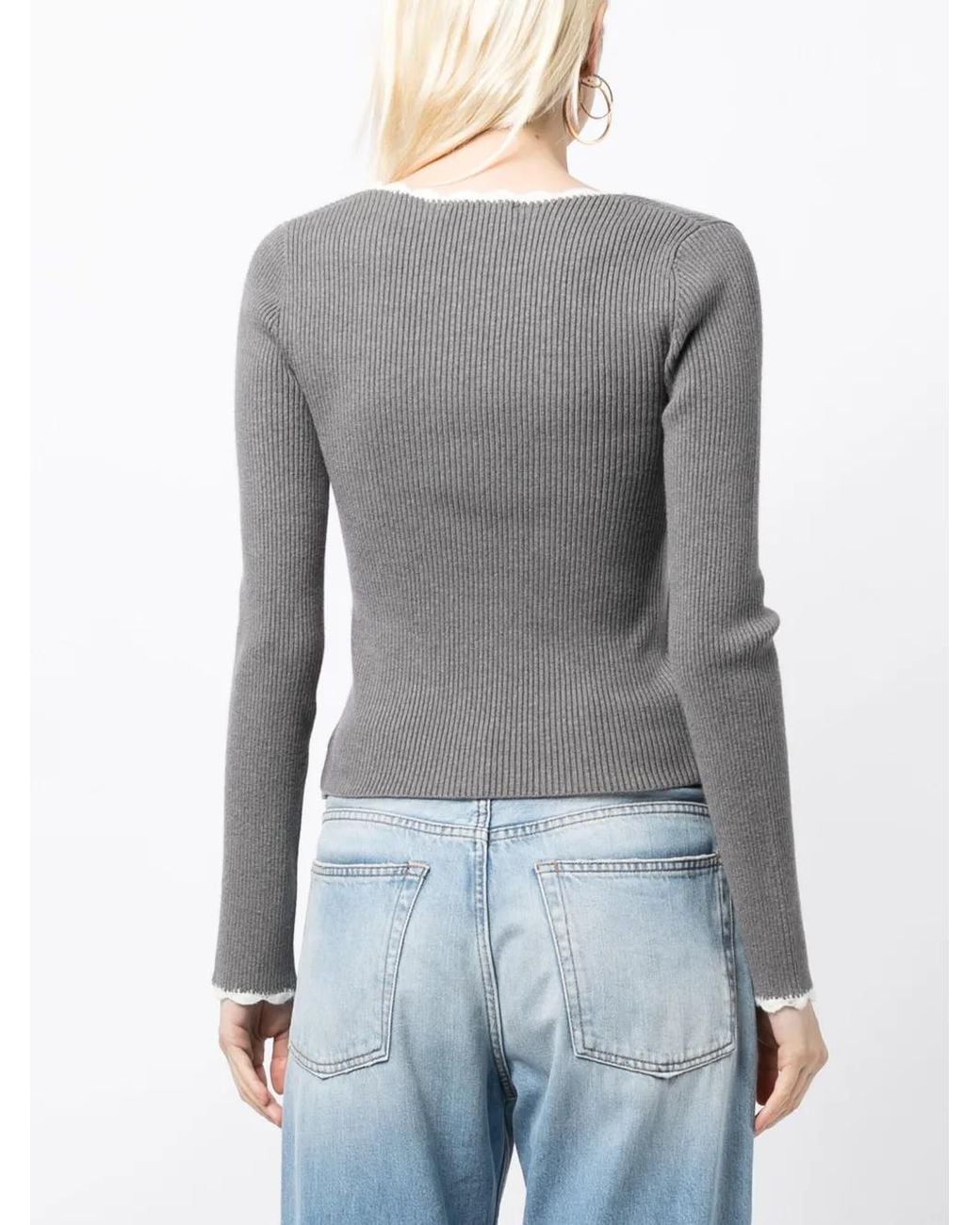 B+ AB Gray Scallop-Collar Ribbed Jumper