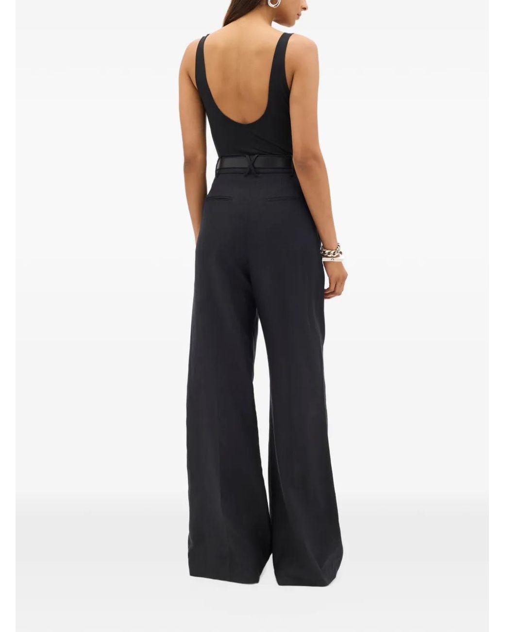 Another Tomorrow Blue Pleated Wide-Leg Trousers