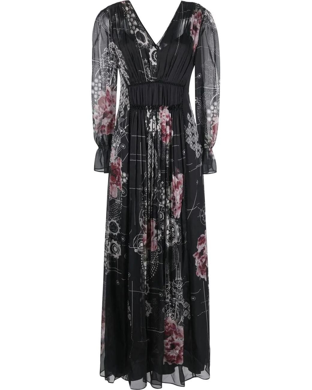 Alberta Ferretti Black Floral Print V-Neck Maxi Dress