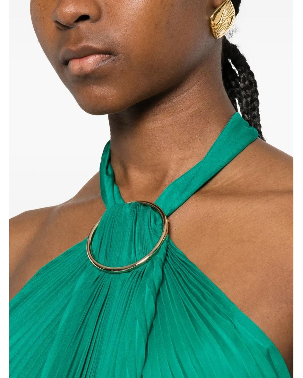 Max Mara Green Mxevalzer Ring Pleated Top