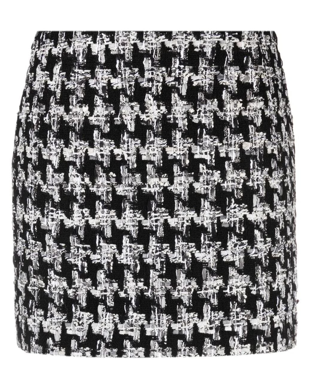 Faith Connexion Black Houndstooth-Pattern Knitted Miniskirt