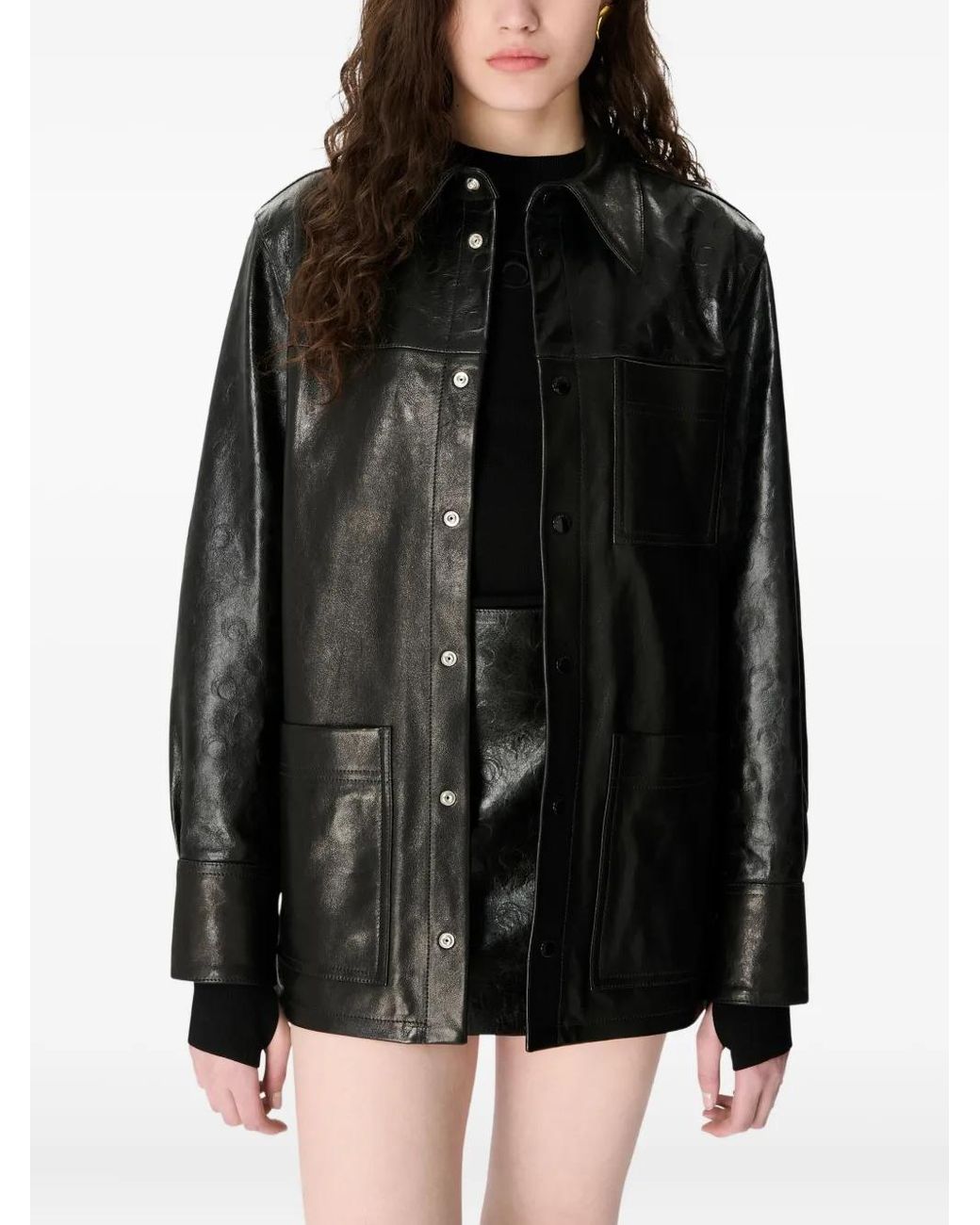 MARINE SERRE Black Glossy Moon Leather Shirt