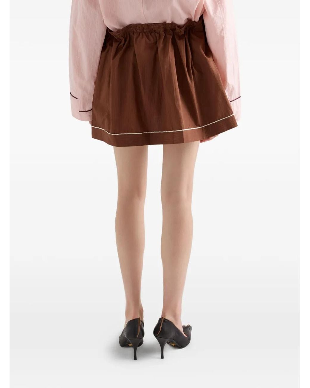 Prada Brown Elasticated-Waist Buttoned Mini Skirt