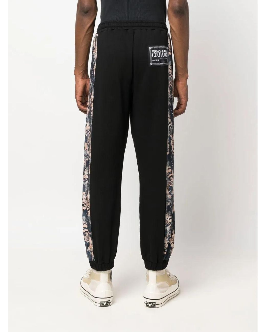 Versace Jeans Couture Black Floral-Stripe Track Pants for men