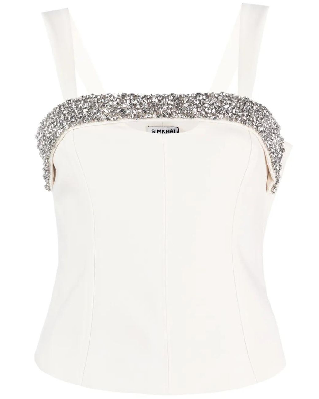 Jonathan Simkhai White Crystal-Embellished Corset Top