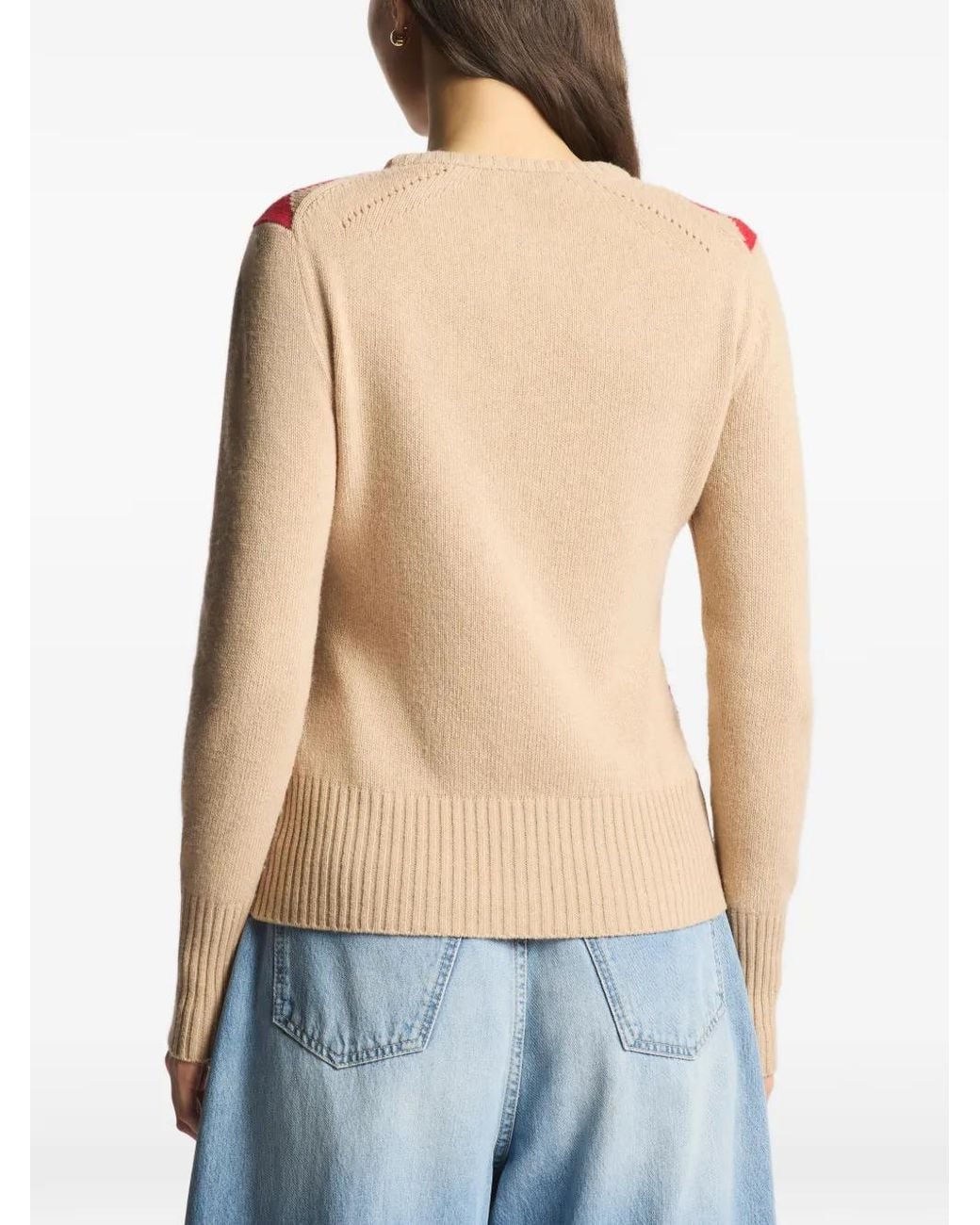 Fay Pink Argyle-Pattern Cable-Knit Sweater