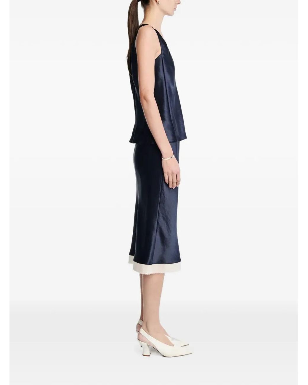 Maria McManus Blue Bias-Cut Frayed Midi Skirt